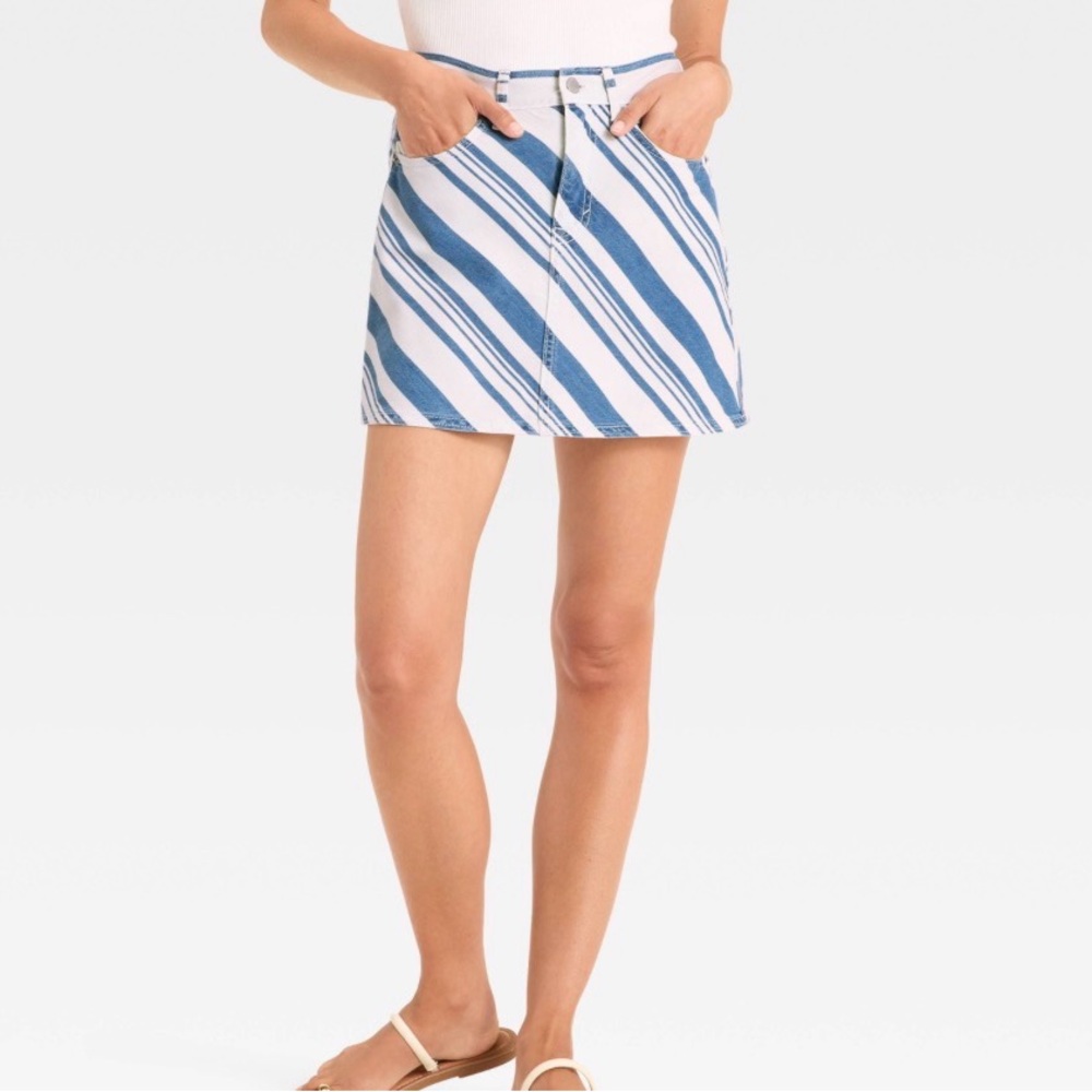 NWT Universal Thread, Women's Striped Denim Jean Mini Skirt - Navy Size 8